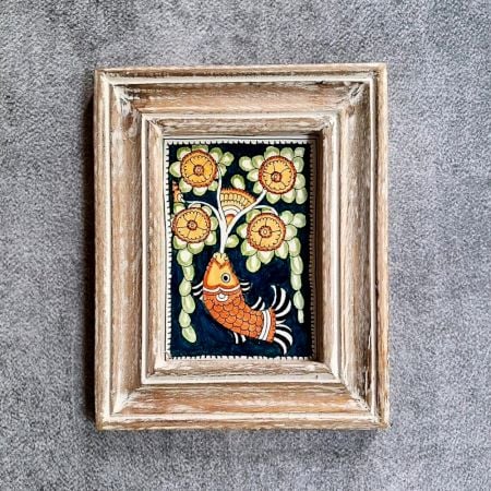 Vintage Hand Painted Kalamkari Fish Floral Frame